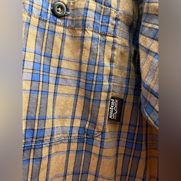 Patagonia button up Shirt Mens Brown Blue Plaid Long Sleeve Organic Cotton M - Picture 3 of 6